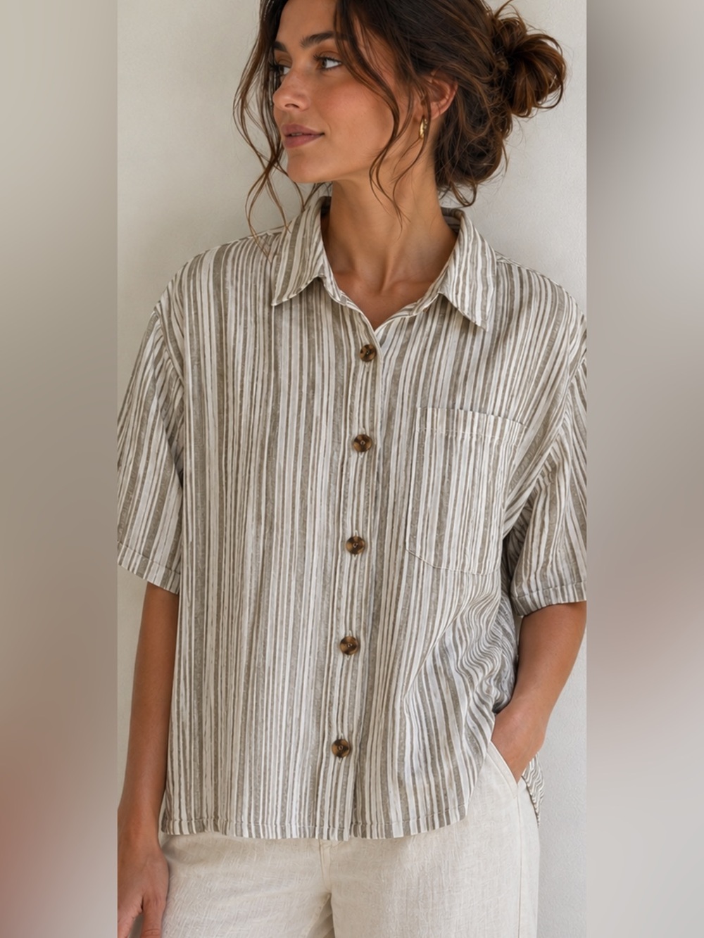 Sanctuary Women’s 1X Striped Linen Blend Button Up Shirt NWT